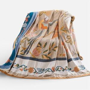 NEW Anthro Reversible Boho Bird Multicolor Throw Blanket Bedspread Quilt 50 x 60